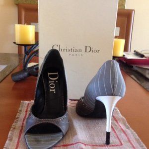 Christian Dior Gray Leather Open Toe Pump Women